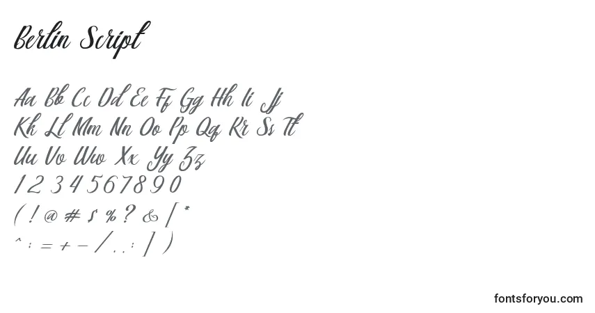 A fonte Berlin Script – alfabeto, números, caracteres especiais