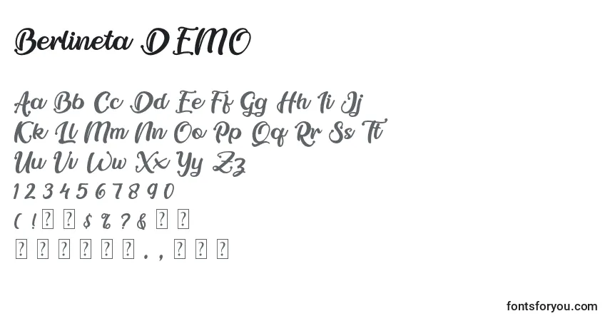 Czcionka Berlineta DEMO – alfabet, cyfry, specjalne znaki