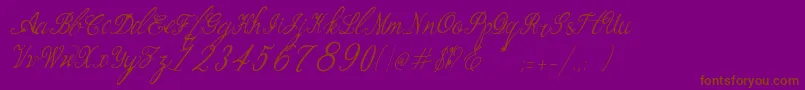 Bernadine Script Italic-Schriftart – Braune Schriften auf violettem Hintergrund