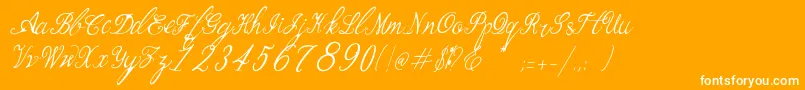 Bernadine Script Italic-Schriftart – Weiße Schriften auf orangefarbenem Hintergrund