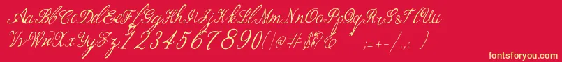 Fonte Bernadine Script Italic – fontes amarelas em um fundo vermelho