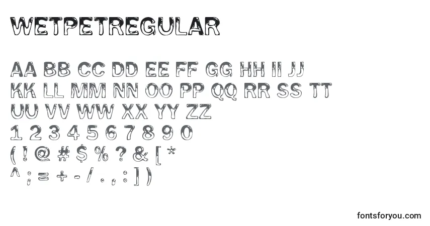 Schriftart WetpetRegular – Alphabet, Zahlen, spezielle Symbole