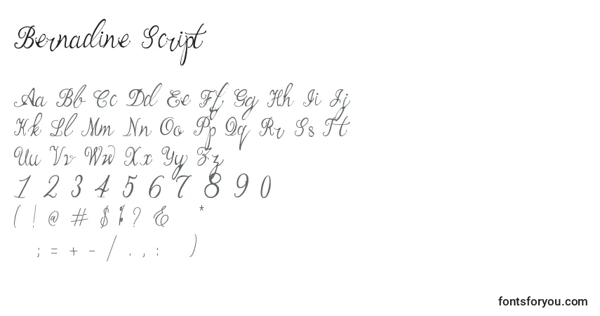 Schriftart Bernadine Script – Alphabet, Zahlen, spezielle Symbole