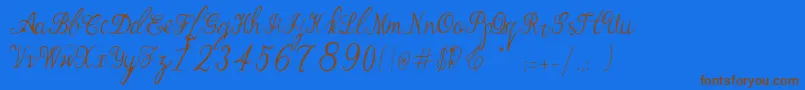 Bernadine Script-Schriftart – Braune Schriften auf blauem Hintergrund