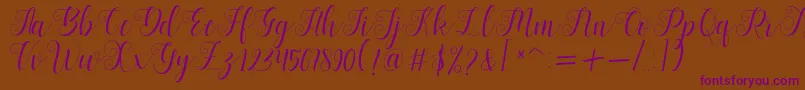 Bertiga   sample-Schriftart – Violette Schriften auf braunem Hintergrund