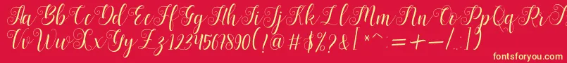 Bertiga   sample-Schriftart – Gelbe Schriften auf rotem Hintergrund