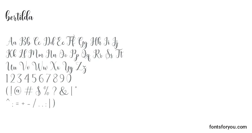 Шрифт Bertilda – алфавит, цифры, специальные символы