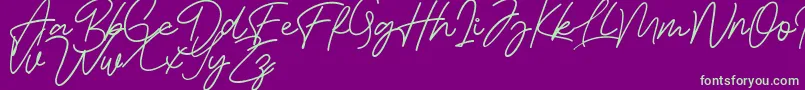 Bessita Handwriting Free Font – Green Fonts on Purple Background