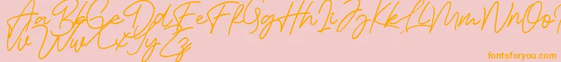 Bessita Handwriting Free-Schriftart – Orangefarbene Schriften auf rosa Hintergrund