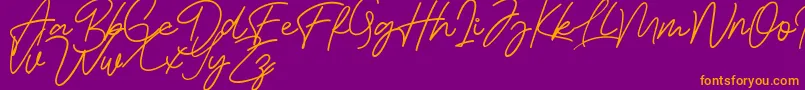 Bessita Handwriting Free-Schriftart – Orangefarbene Schriften auf violettem Hintergrund