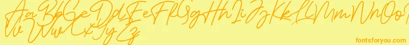 Fonte Bessita Handwriting Free – fontes laranjas em um fundo amarelo