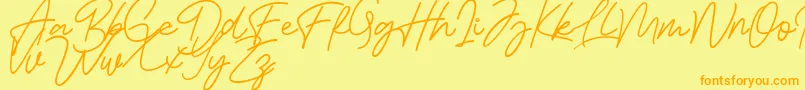 Bessita Handwriting Free-Schriftart – Orangefarbene Schriften auf gelbem Hintergrund