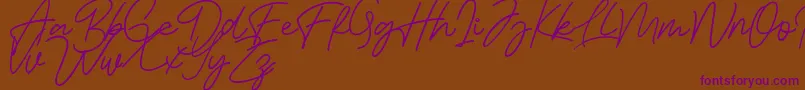 Bessita Handwriting Free-Schriftart – Violette Schriften auf braunem Hintergrund