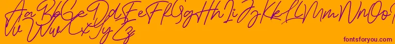 Bessita Handwriting Free Font – Purple Fonts on Orange Background