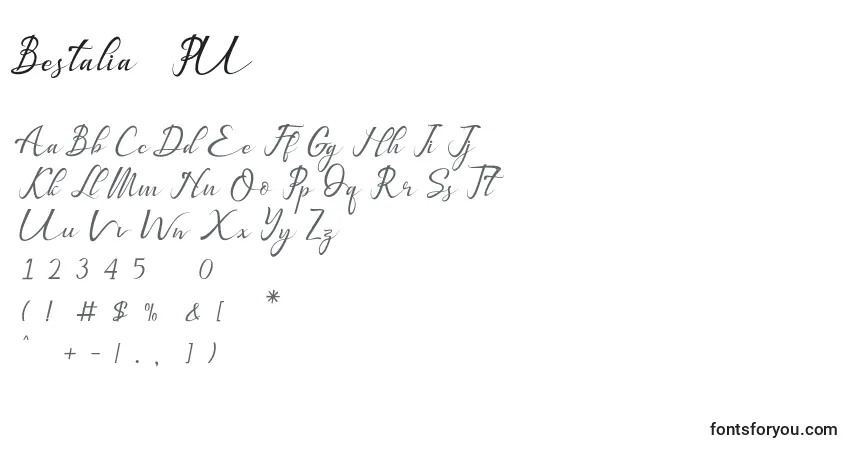 Czcionka Bestalia   PU – alfabet, cyfry, specjalne znaki