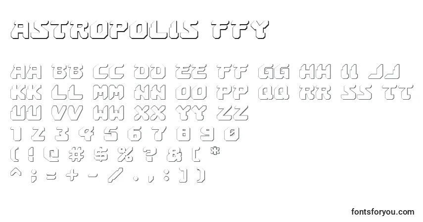 A fonte Astropolis ffy – alfabeto, números, caracteres especiais