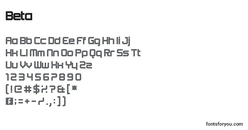 Schriftart Beta (121154) – Alphabet, Zahlen, spezielle Symbole