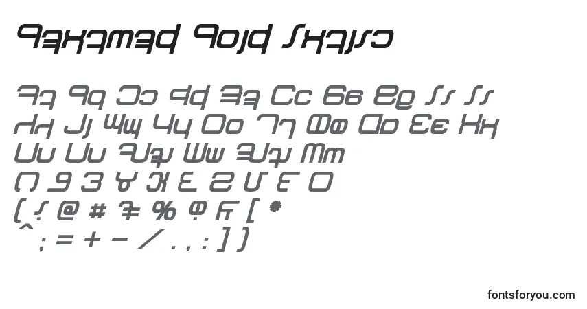 Czcionka Betazed Bold Italic – alfabet, cyfry, specjalne znaki