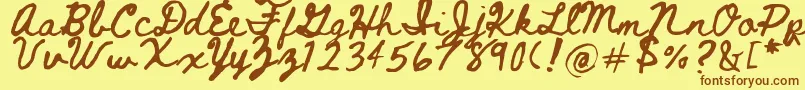 フォントBeth Ellen 2 0 – 茶色の文字が黄色の背景にあります。