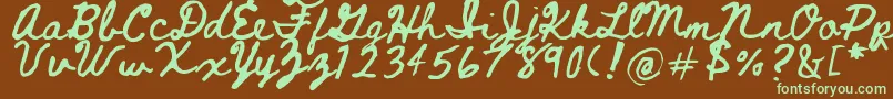 フォントBeth Ellen 2 0 – 緑色の文字が茶色の背景にあります。