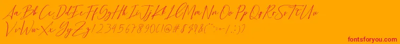 Bethany Script Dafont-Schriftart – Rote Schriften auf orangefarbenem Hintergrund