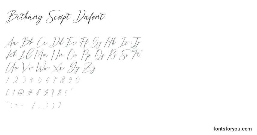 Czcionka Bethany Script Dafont (121163) – alfabet, cyfry, specjalne znaki