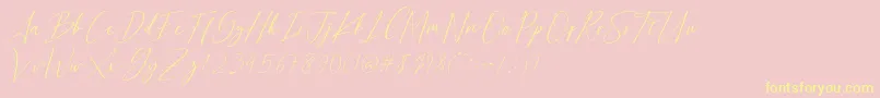 Fonte Bethany Script Dafont – fontes amarelas em um fundo rosa