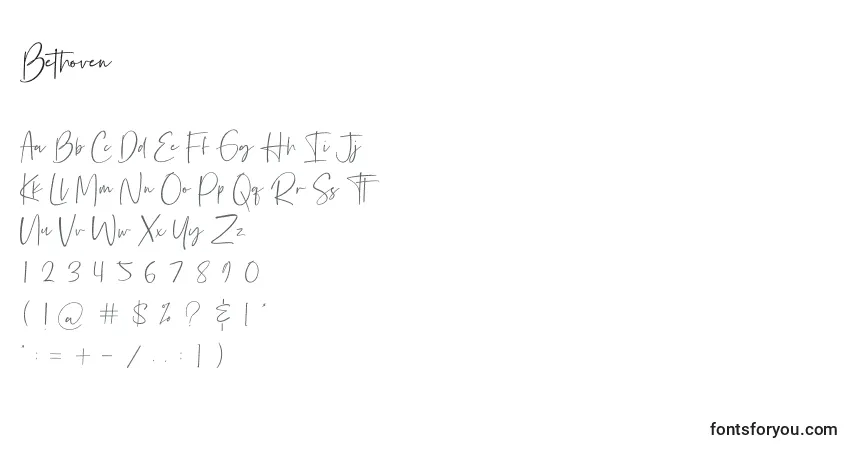 A fonte Bethoven – alfabeto, números, caracteres especiais