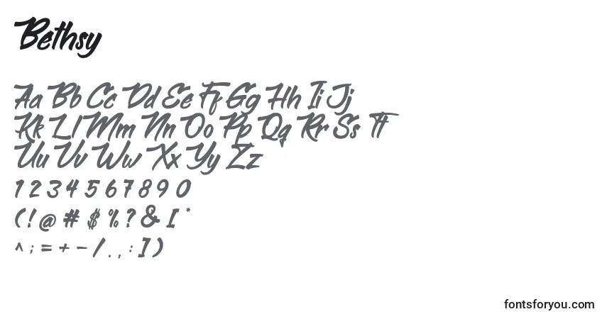 Schriftart Bethsy – Alphabet, Zahlen, spezielle Symbole