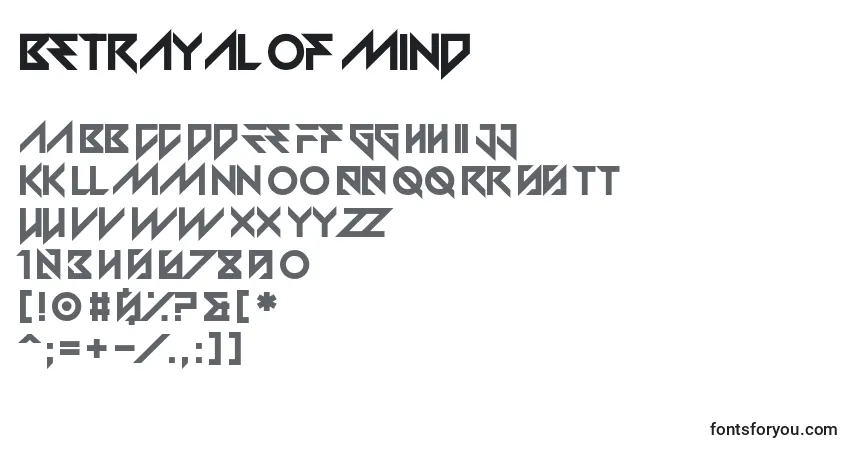 Czcionka Betrayal of Mind – alfabet, cyfry, specjalne znaki