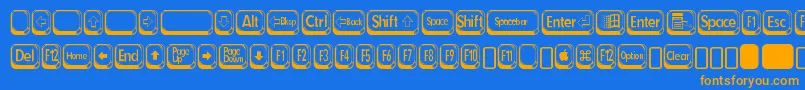 betsy flanagan 2-Schriftart – Orangefarbene Schriften auf blauem Hintergrund