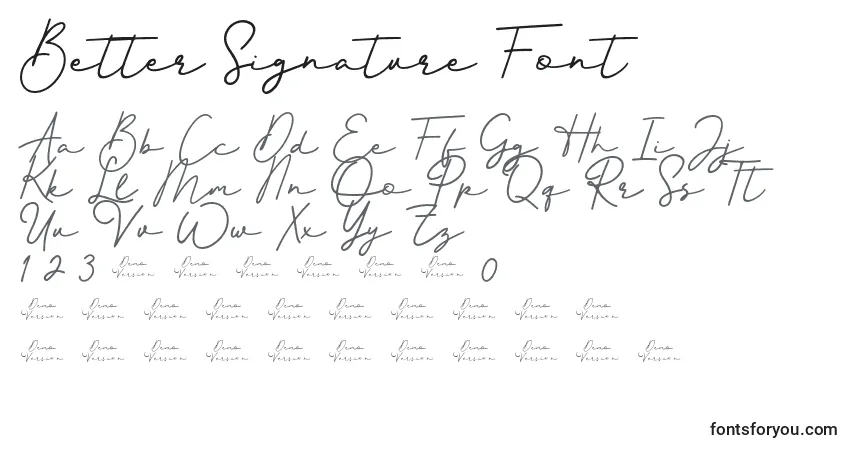 Schriftart Better Signature Font – Alphabet, Zahlen, spezielle Symbole