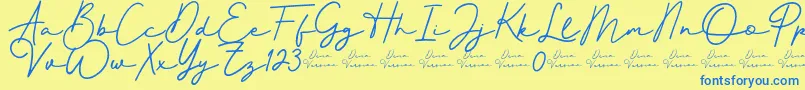 Better Signature Font-fontti – siniset fontit keltaisella taustalla