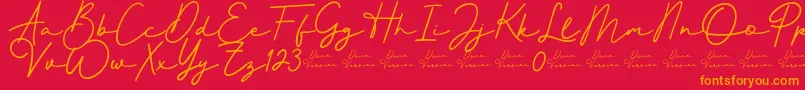 Fonte Better Signature Font – fontes laranjas em um fundo vermelho