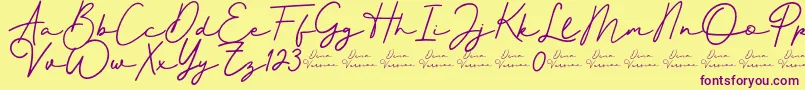 Шрифт Better Signature Font – фиолетовые шрифты на жёлтом фоне