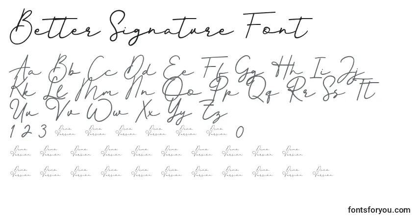 Czcionka Better Signature Font (121176) – alfabet, cyfry, specjalne znaki