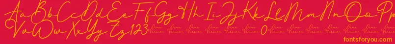 Fonte Better Signature Font – fontes laranjas em um fundo vermelho