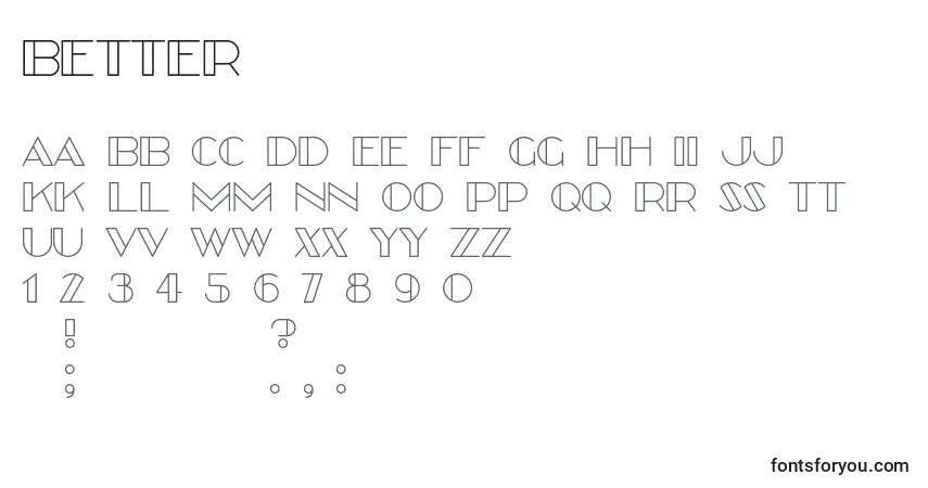 Czcionka Better – alfabet, cyfry, specjalne znaki