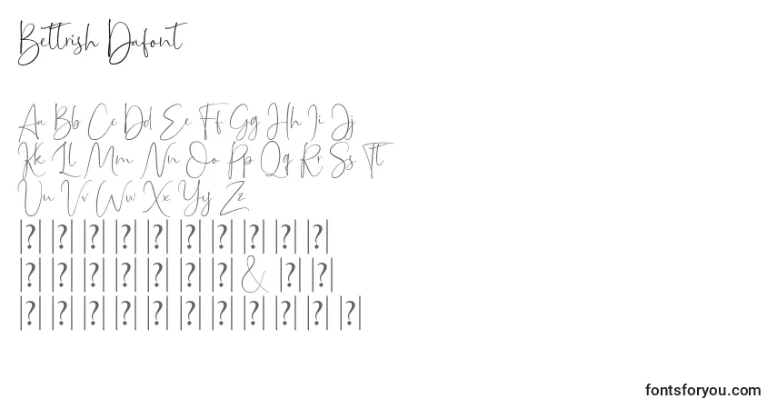 Czcionka Bettrish Dafont – alfabet, cyfry, specjalne znaki