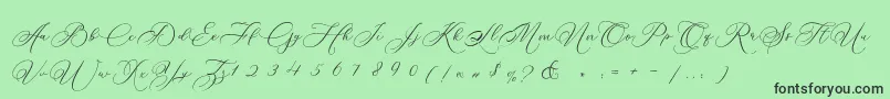 Fonte Betty Laudia Script – fontes pretas em um fundo verde