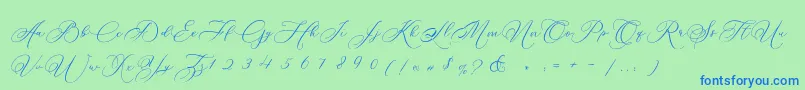Betty Laudia Script-Schriftart – Blaue Schriften auf grünem Hintergrund
