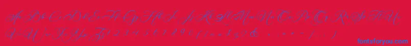 Betty Laudia Script-Schriftart – Blaue Schriften auf rotem Hintergrund