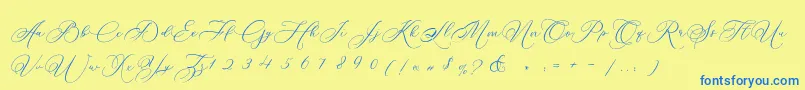 Betty Laudia Script-Schriftart – Blaue Schriften auf gelbem Hintergrund