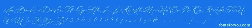 Betty Laudia Script-Schriftart – Grüne Schriften auf blauem Hintergrund