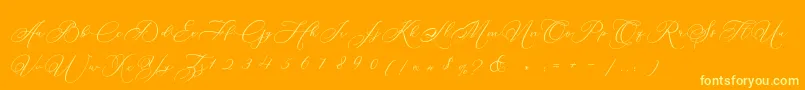 Betty Laudia Script-Schriftart – Gelbe Schriften auf orangefarbenem Hintergrund