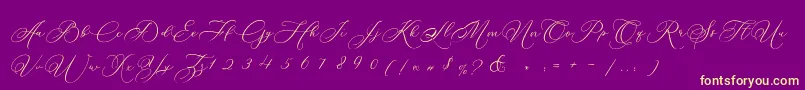 Fonte Betty Laudia Script – fontes amarelas em um fundo roxo