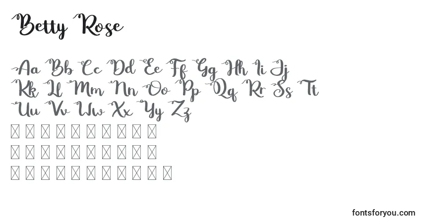 Czcionka Betty Rose – alfabet, cyfry, specjalne znaki