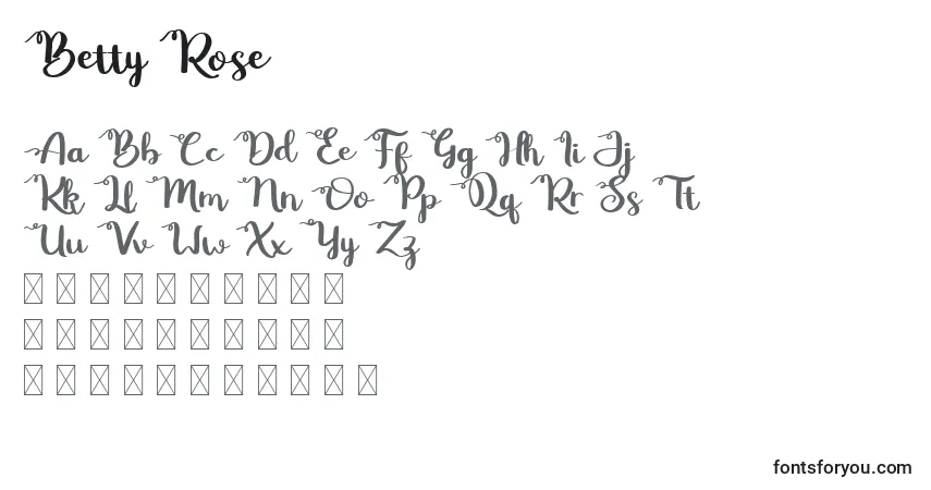 Czcionka Betty Rose (121193) – alfabet, cyfry, specjalne znaki