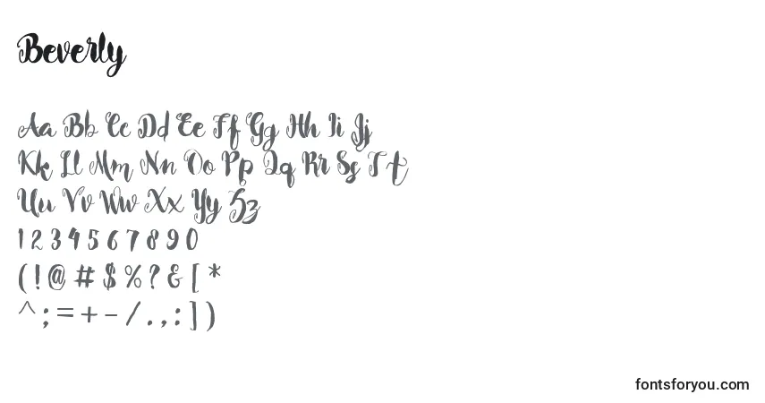 Schriftart Beverly – Alphabet, Zahlen, spezielle Symbole