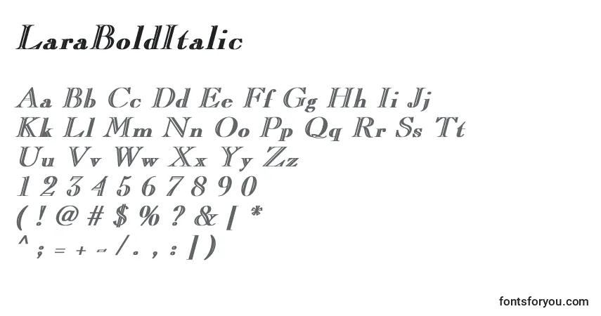 LaraBoldItalicフォント–アルファベット、数字、特殊文字